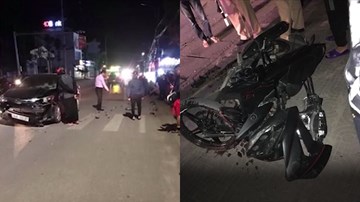 Xe máy vượt đèn đỏ tông trúng ô tô vượt ẩu