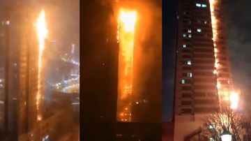 Khoảng khắc chung cư hàng chục tầng ở Trung Quốc cháy như đuốc
