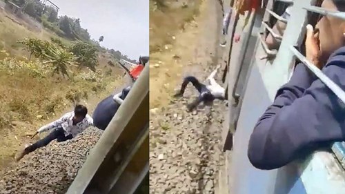 Bám tàu đang chạy bị rơi xuống đường ray, nam thanh niên may mắn thoát chết