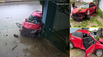 Mất lái, xe 4 chỗ lộn vài vòng rồi đâm vào gốc cây nhà dân