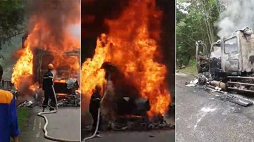 Đầu xe container bất ngờ phát nổ,bốc cháy dữ dội