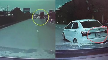 Tạt đầu xe máy ngã vào bánh xe container, 'xế hộp' nhanh chóng bỏ chạy