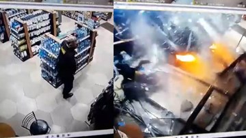 Ô tô bất ngờ lao vào cửa hàng, hạ gục nhân viên bảo vệ