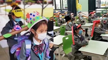 Đội mũ 'có cánh' để giữ khoảng cách thời Covid-19, lớp tiểu học gây sốt CĐM