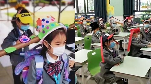 Đội mũ 'có cánh' để giữ khoảng cách thời Covid-19, lớp tiểu học gây sốt CĐM