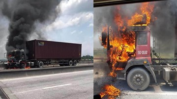 Xe container cháy dữ dội trên quốc lộ 5