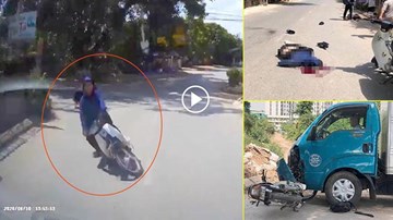 Lao ‘không phanh’  từ ngõ ra đường, xe máy đâm trực diện xe tải