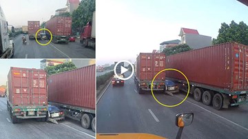 Ô tô 4 chỗ bị ‘kẹp’ giữa 2 xe container, QL5 ùn tắc kéo dài