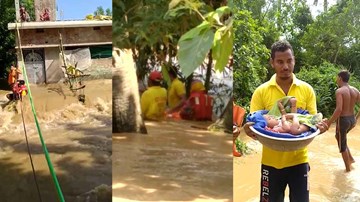 Giải cứu mẹ trẻ cùng bé sơ sinh bị mắc kẹt giữa dòng lũ chảy xiết