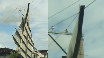 Bão Saudel cuốn phăng mái tôn nhà xưởng lên dây điện cao thế