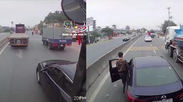 Cố vượt bị bấm còi, xe con chặn đầu xe khách gây sự