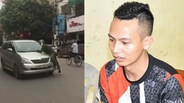 Đỗ ô tô ngược chiều, tài xế hất cảnh sát lên nắp capô rồi bỏ chạy