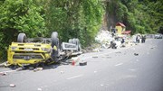 Hiện trường vụ xe tải đổ đèo Cù Mông lao vào vách núi, 2 người tử vong