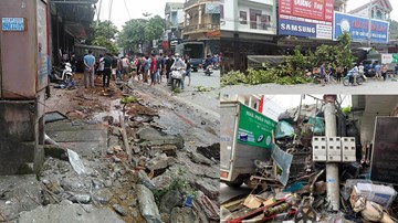 Hiện trường xe đầu kéo cày nát 50m vỉa hè, tông hàng chục xe máy ở Hà Giang