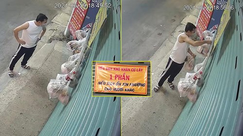 Thanh niên cao to 'vét sạch' đồ từ thiện treo trên tường