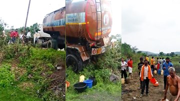 Hàng trăm người xếp hàng ‘hôi’ xăng từ chiếc xe bồn chở nhiên liệu bị nạn