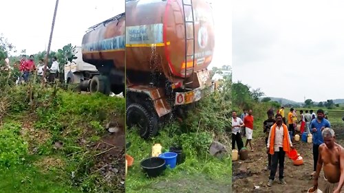 Hàng trăm người xếp hàng ‘hôi’ xăng từ chiếc xe bồn chở nhiên liệu bị nạn