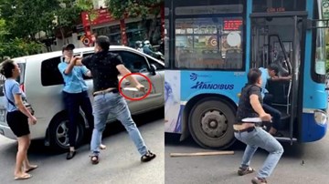Người đàn ông cầm dao uy hiếp phụ xe buýt giữa phố Hà Nội