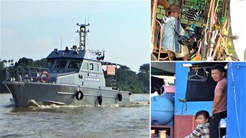 Cảnh sát đường thủy tuần tra trên sông Hồng, ghi hình vi phạm giãn cách