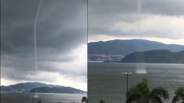 Khoảnh khắc vòi rồng cao hàng trăm mét xuất hiện ở biển Nha Trang