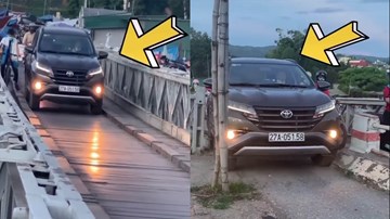 Bất chấp biển cấm, tài xế lái xe đi vào cầu hẹp rồi mắc kẹt