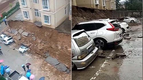 Bức tường tòa chung cư bất ngờ đổ sập, ‘đè bẹp’ hàng loạt ô tô