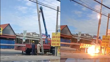 Tài xế xe tải cẩu tử vong do điện giật khi đang chôn cột điện
